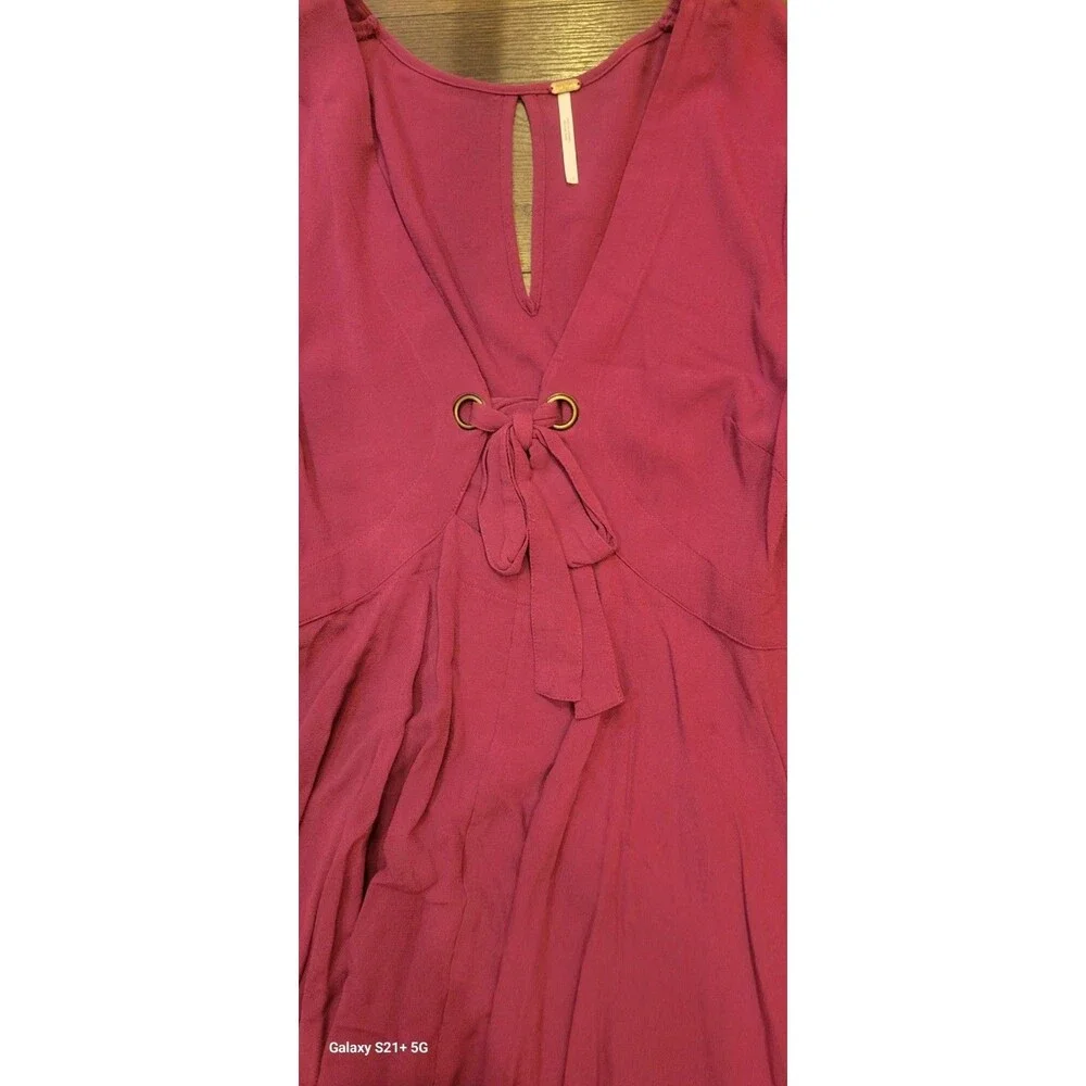 Free People Tunic Mini Dress Sz 12 Front Tie Bell Sleeve Peasant Hippie Boho